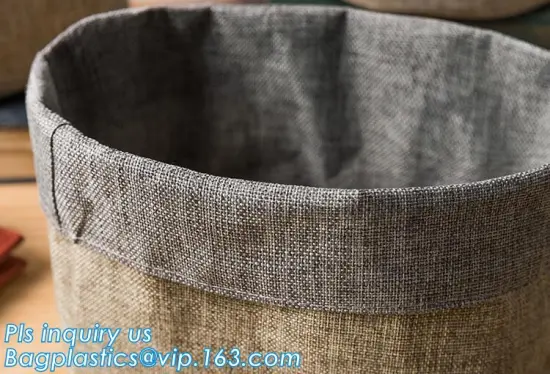 Flax Fabric Folding Linen Laundry Baskets, Flax Bamboo Foldable Laundry Hamper ,Baskets with fabric covering