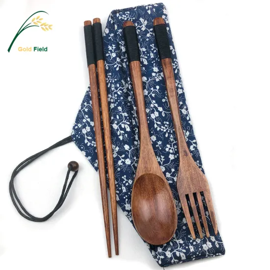 Japanese Wood Cutlery Set with String Wound Around Top