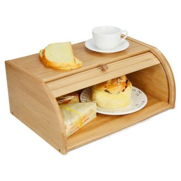 Bamboo Wooden Bread Box Basket - Kitchen Counter Organizer Storage Box