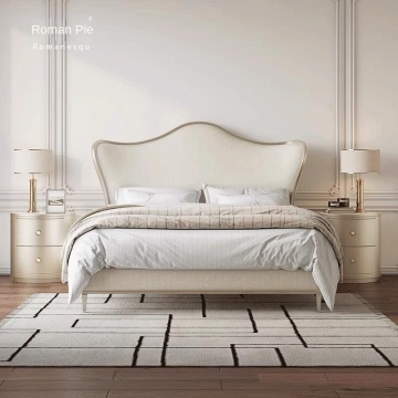 French Style Yuanbao 1.8 m Double Bed - Luxury Cream Leather American Solid Wood Master Bedroom Furniture