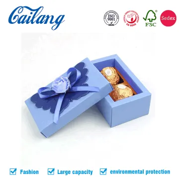Blue Two Pellets Chocolates Paper Box with Ribbon