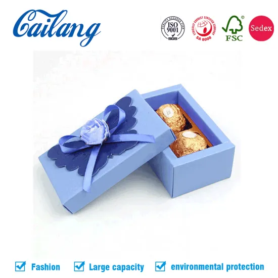 Blue Two Pellets Chocolates Paper Box with Ribbon