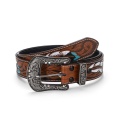 Rhinestone Embossed Cowboy Leather Belt
