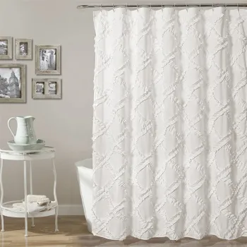 Waterproof Ruffled Pleated Lace Shower Curtain for Bathroom Isolation - Europe Polyester Modern Design, Hot Sell