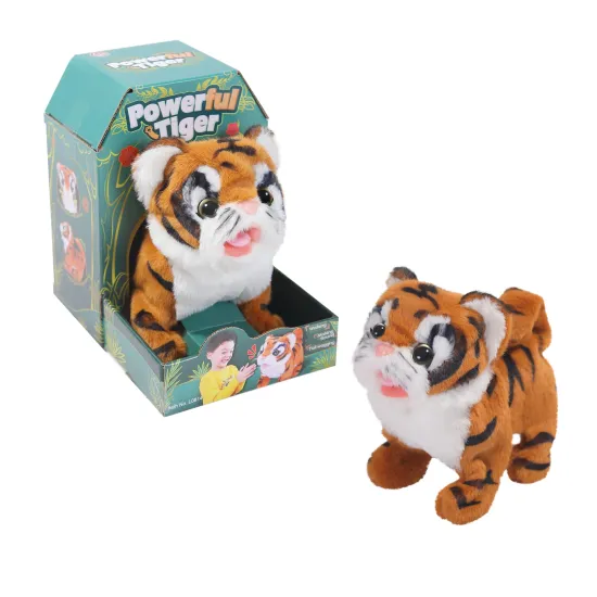 Custom Eco-Friendly Tiger Plush Toy with Interactive Features: Walk, Bark, Wag Tail