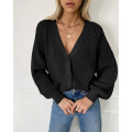 Frauen von Schulter vneck Knopfpullover