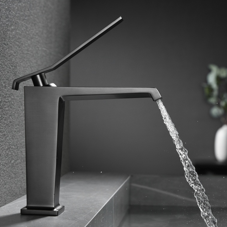 Industrial stylish color gun metal black brass bathroom sink waterfall basin mixer faucets