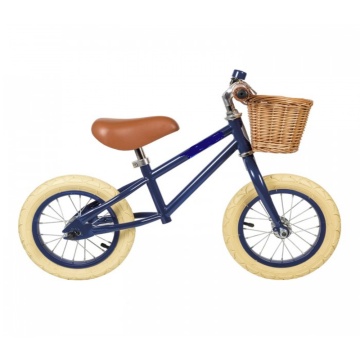 Navy Blue Kids Balance Bike with Basket and Soft Padding