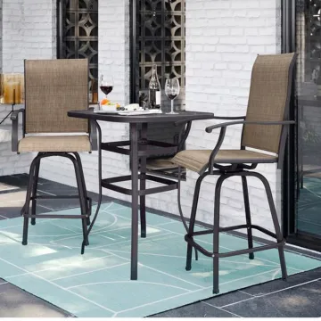 3-Piece Patio Square Glass Bar Table and Swivel Bar Chair Set: Outdoor Furniture Bistro Collection