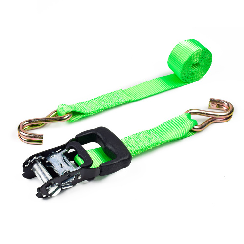 1.5" 2T 38mm Rubber Handle Ratchet Buckle Tie Down Green Strip Belt With 1.5 Inch Double S Hooks