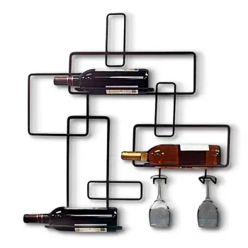 Wall-Mounted Metal Wine Rack with Glass Holder