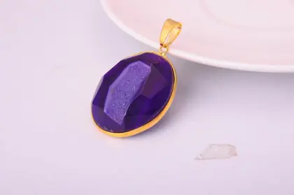 Blue Agate Pendant plated Gold Wrapped