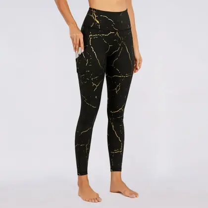 Activewear 2021 New High Waist Yoga Leggings Black Gilded Yoga Pants