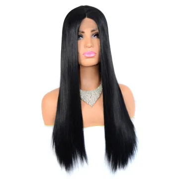 Long Straight Black Wig Synthetic Wigs for Women Natural Middle Part Lace Heat Resistant Fiber Natural Looking Wig