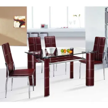 Modern Leather Covered Glass Dining Room Set