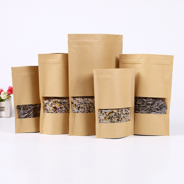 Resealable Large Food Storage Pouch Kraft Bags with Window