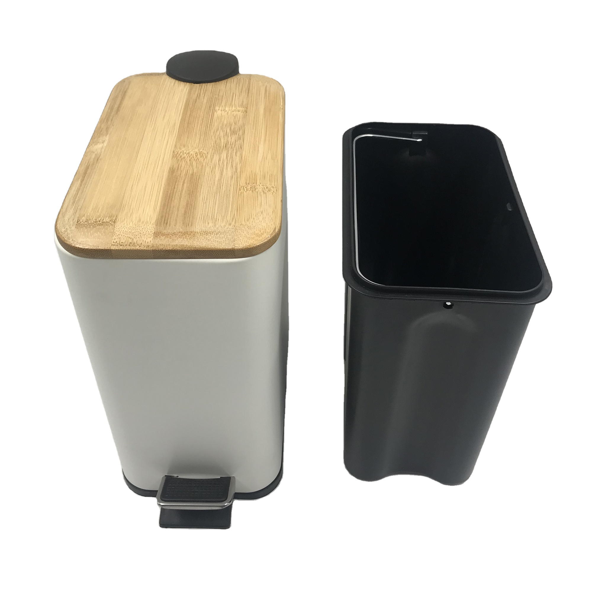 Rectangle Powder Coated Bamboo Waste Bin