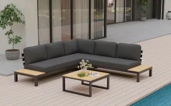 Aluminum and Teak Outdoor Sofa Set