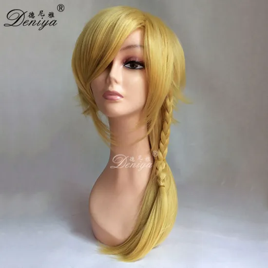 cheap short beautiful women synthetic wigs with bangs and braid ponytail