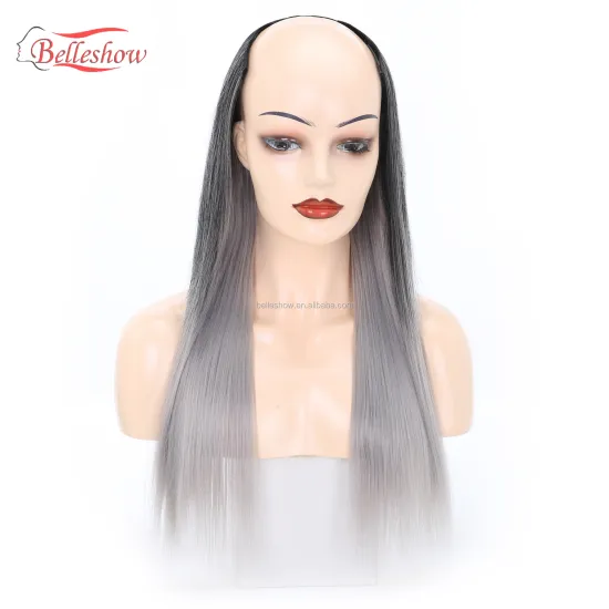Hot sell Clips in on hair wig long straight hair  head set 360 traceless synthetic fiber  wig head U-shaped wig