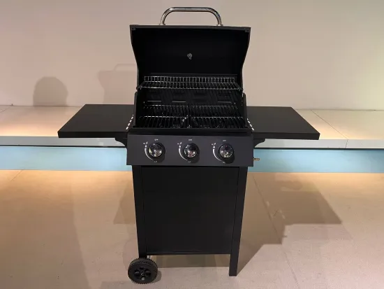 3 Burners Gas BBQ Grill with Side Shelves and Trolley