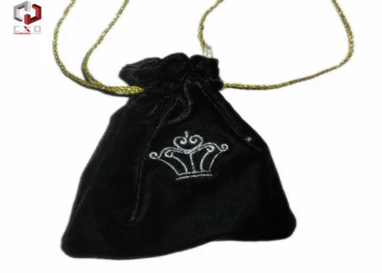 Embroidered Logo Velvet Drawstring Bag For Jewelry 130 * 90mm