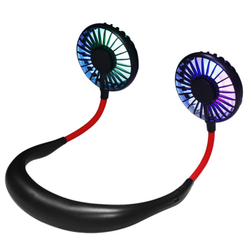Hot Sale Hand-Free Mini Folding Portable USB Rechargeable Neckband Fan with LED Light