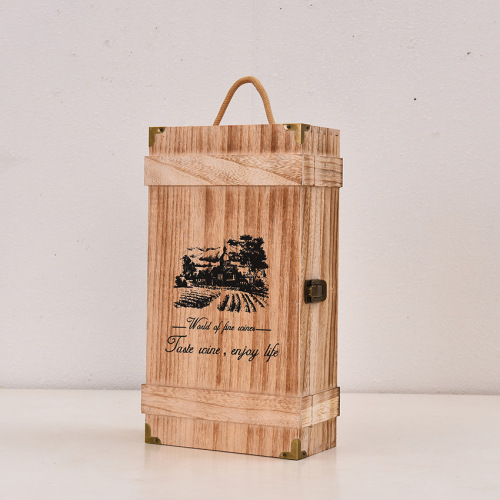 Caixa de madeira para embalagem de vinho com duas garrafas