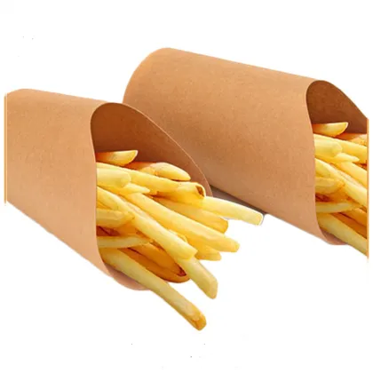 Take Away Paper Chips Cup 16Oz Customized French Fry Scoop Paper Cup Foldable French Fries Cone Cup Kraft Potato Chip Scoop