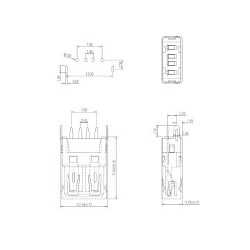 USB A Type Receptacle Straight Dip L=17.5mm