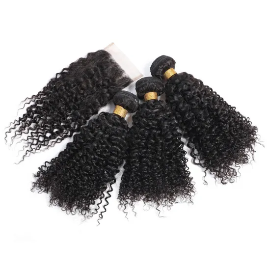 7a cheap human hair bundles with closure , curly hair bundles with closures