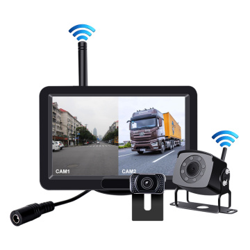2 Split Screen Wireless 5 inch Car Backup Rear View Camera Kit