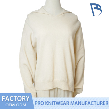 Pulover din tricot cu gât crew moale, bej caise