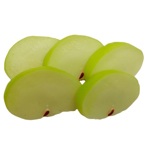 Rebanada de manzana verde artificial, cabujones de resina con parte trasera plana, rebanadas de encantos de limo de fruta de manzana de plástico 3D para decoración del hogar de jardín de hadas