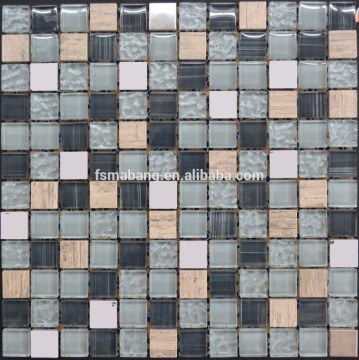 MB1604054 Wholesale high quality 23*23mm chip size stainless stainless steel glass mixed stone mosaic tile