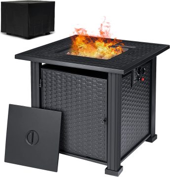 28 ''가스 화재 구덩이 테이블 - 50,000 BTU, 덮개, 뚜껑, 펄스 점화 및 파티오 용 용암 바위가있는 프로판 실외 소방 테이블