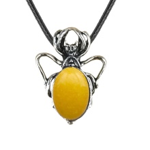 Yellow Jade 13X18mm Cabs Antique Silver Alloy Spider Pendant Necklace 45cm Black Cord