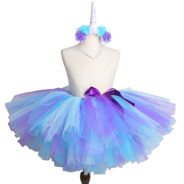 Unicorn Tutu Skirt with Headband Fluffy Children Tulle Skirt Girls Kids Birthday Party Tutus Blue Purple Mermai Tutu Baby Skirt