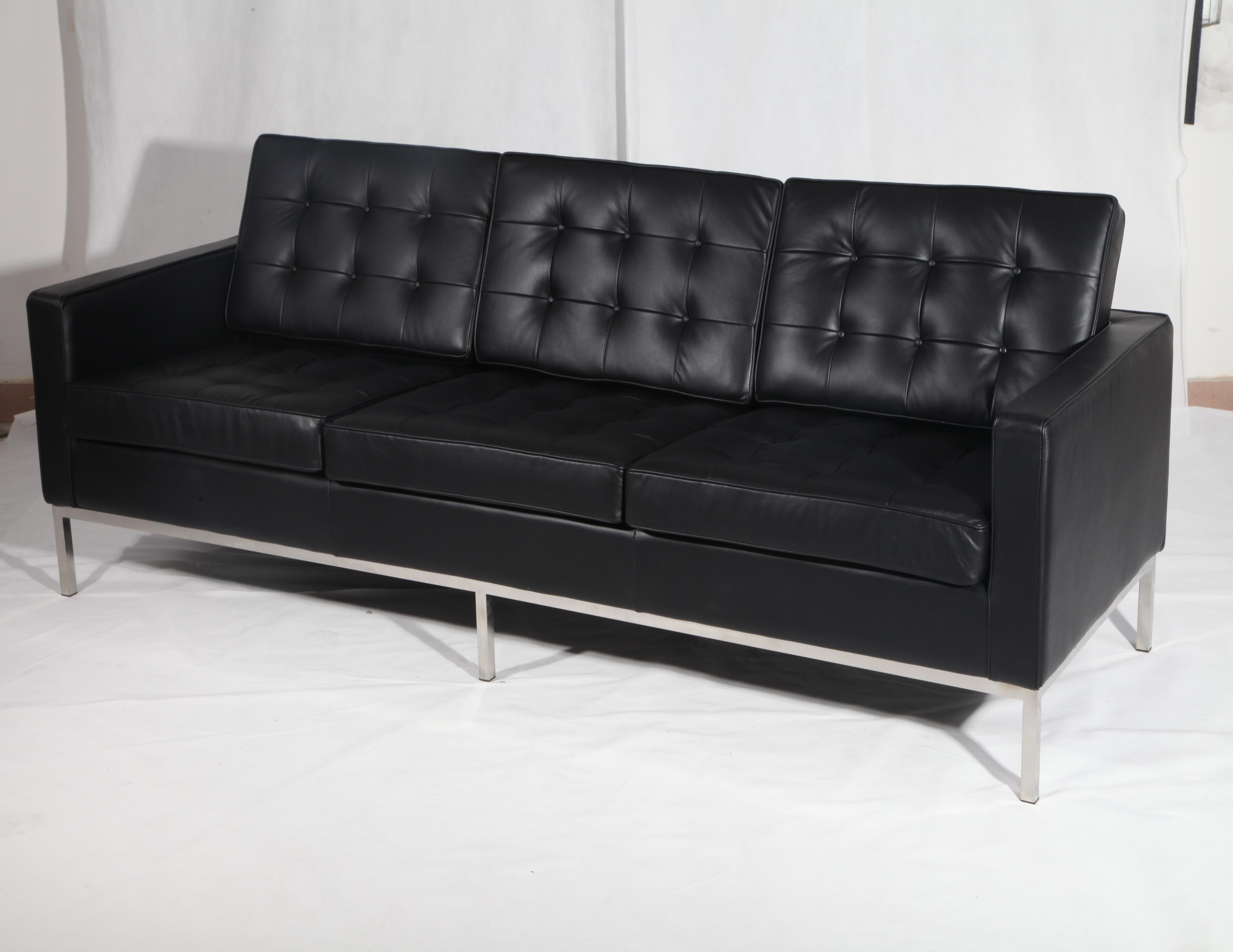 Black Leather Florence Knoll 3 Seater Sofa Replica China Manufacturer