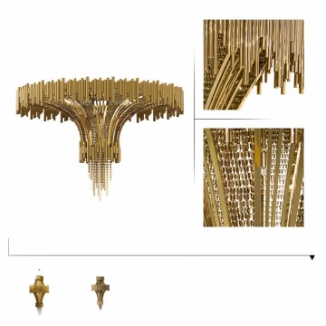 JANSOUL European Polished Brass Iron Modern Pendant Crystal Chandelier Ceiling Lamp
