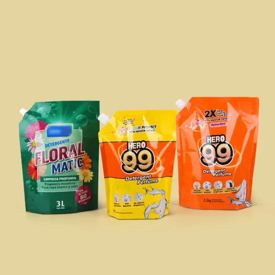 Liquid Soap and Laundry Detergent Pouches with Spouts