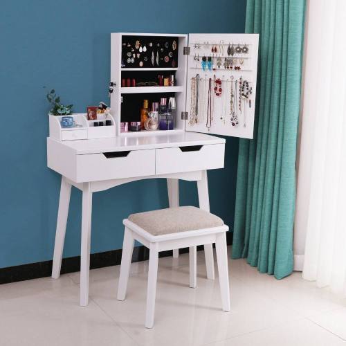 White Dressing Table White Wood French Mirrored Dressing Table Set Factory