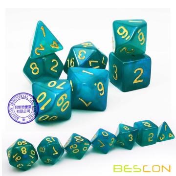 Набор кубиков Bescon Moonstone Dice Peacock Blue, Полиэдральный RPG набор кубиков Bescon с эффектом лунного камня