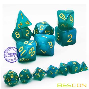 Bescon Moonstone Dice Set Azul pavo real, Bescon Polyhedral RPG Dice Set Moonstone Effect