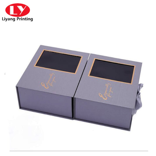 Matte Paper Gift Box with ribbon clear window
