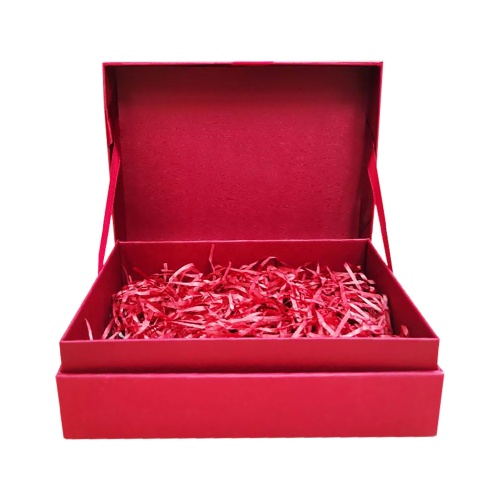 Red Hinged paper gift box with shredding paper