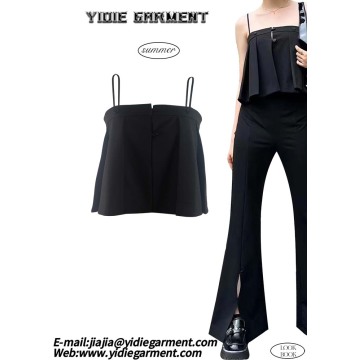 Spaghetti Straps Black Pleated Ladies Camisole Tops