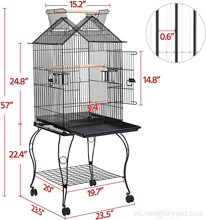 Jaula de pájaro de techo superior de 57 pulgadas enrollando