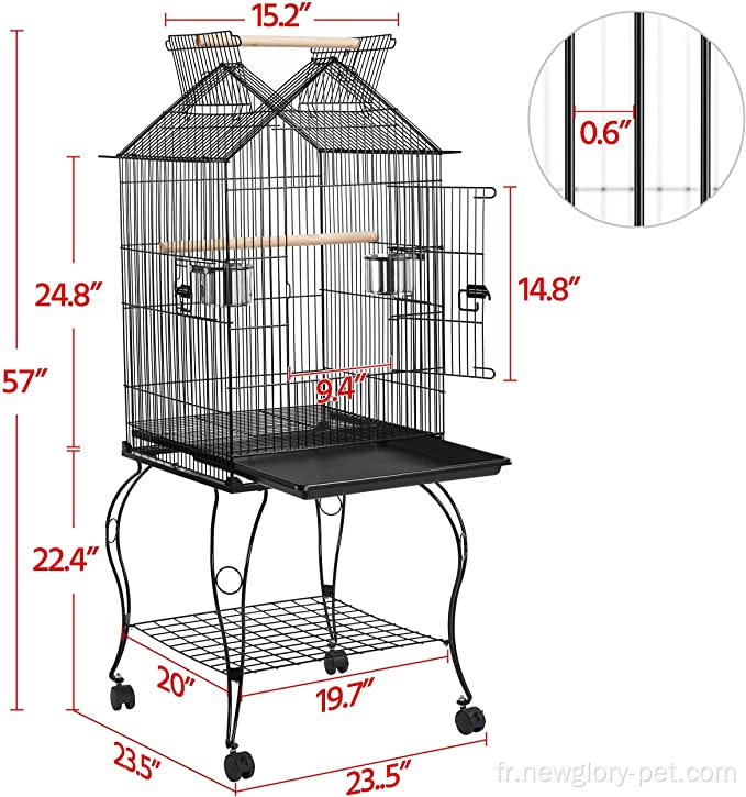 Cage d&#39;oiseau de toit en haut de 57 pouces ouverte