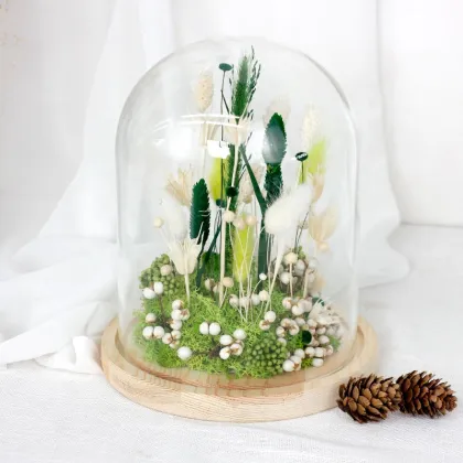 Wholesale Handmade Dried Flowers Lagurus Forever Roses Preserved Flowers in Glass for Easter Mother's Day Gifts